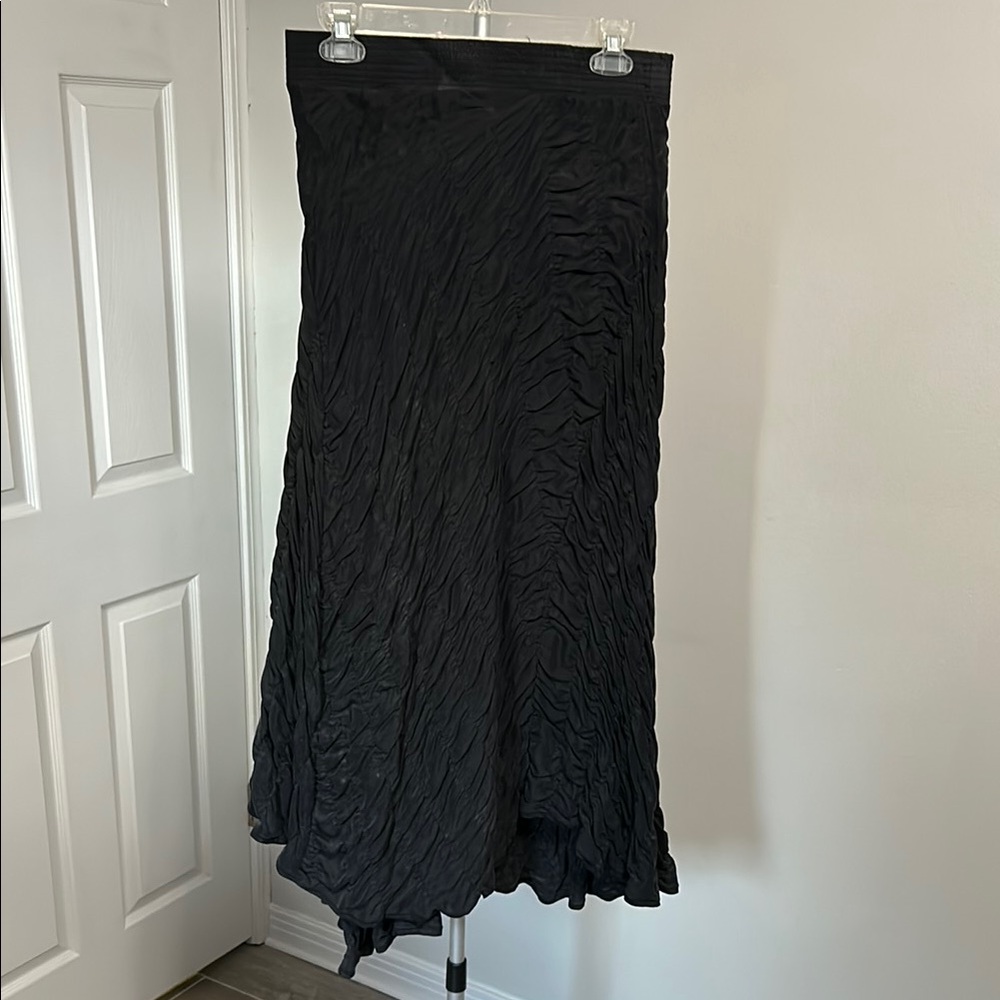 WD.NY Black Maxi A-Line Skirt Asymmetrical Ruched